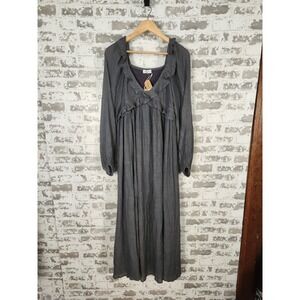 In Loom Maxi‎ Dress Medium Gray Empire Waist Gauzy Prairie Cottage Boho Flowy